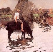 Muenier, Jules-Alexis Young Peasant Taking his Horse to the Watering Hole France oil painting artist